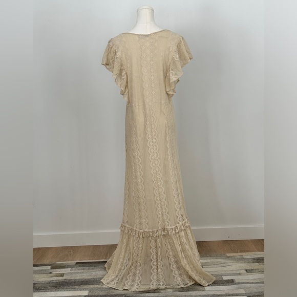 Vanessa Alexandra Lace Dress, Medium, Ivory/Cream, Boho, Gold Sequin - Picture 3 of 4